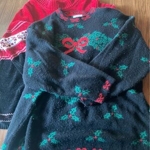 Two women’s ugly Christmas winter pull over sweaters. Knit. Size 24